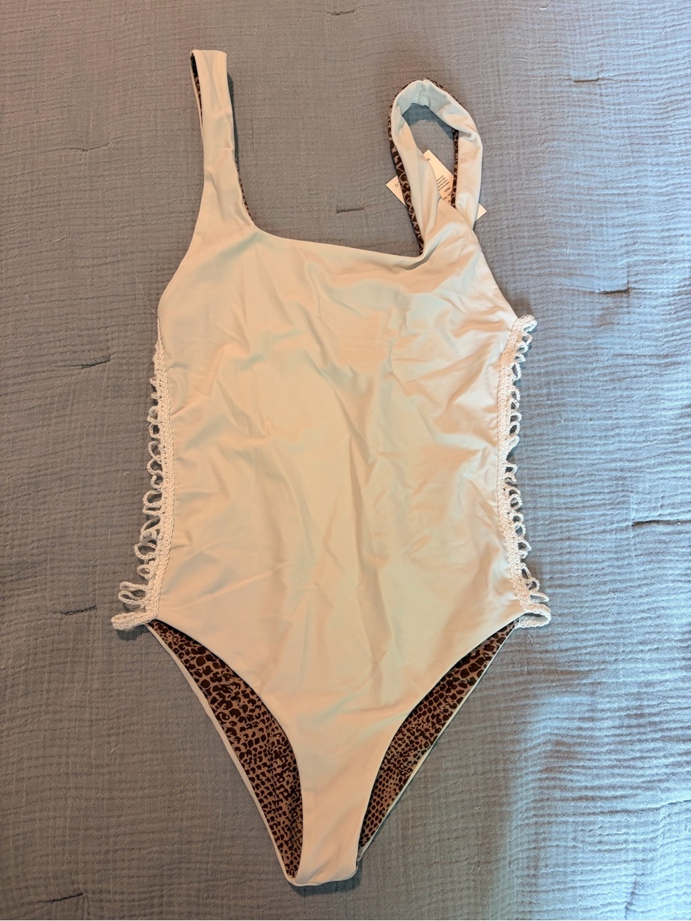 acacia swimwear Cream One-Piece Swimsuit with Leopard Lining